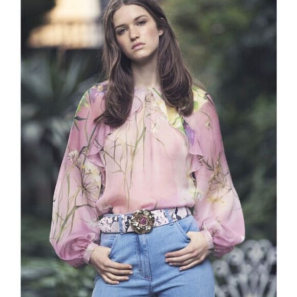 Blumarine Tops - Blumarine Sheer Silk Bell Sleeve Top NWOT